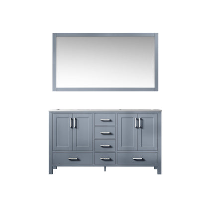 Jacques 60" White, Dark Grey, Distressed Grey Double Vanity, Available with White Carrara Marble Top, White Square Sink, 58" Mirror and Faucet - The Bath Vanities