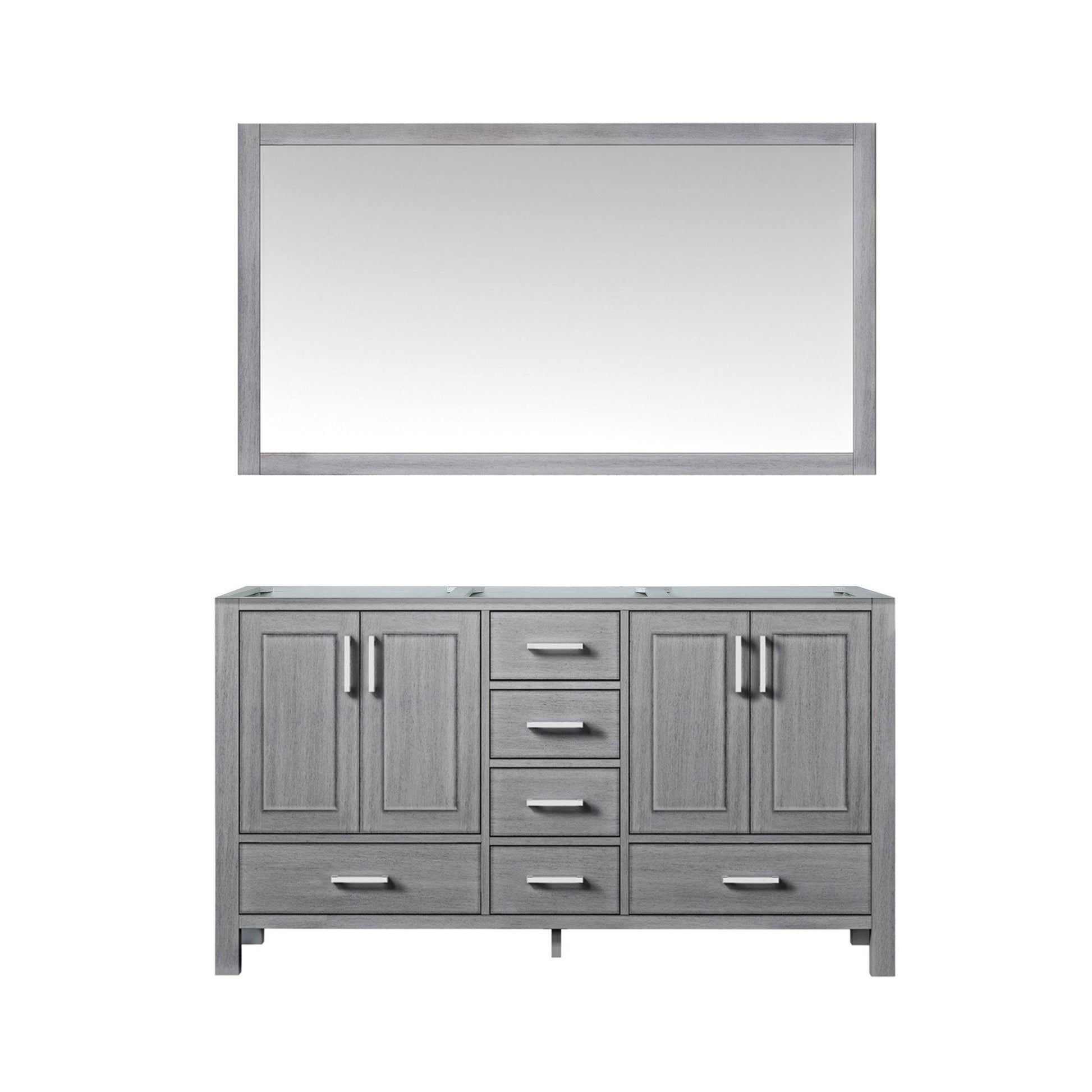 Jacques 60" White, Dark Grey, Distressed Grey Double Vanity, Available with White Carrara Marble Top, White Square Sink, 58" Mirror and Faucet - The Bath Vanities