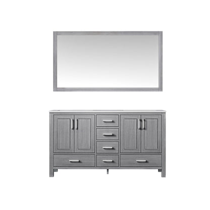 Jacques 60" White, Dark Grey, Distressed Grey Double Vanity, Available with White Carrara Marble Top, White Square Sink, 58" Mirror and Faucet - The Bath Vanities