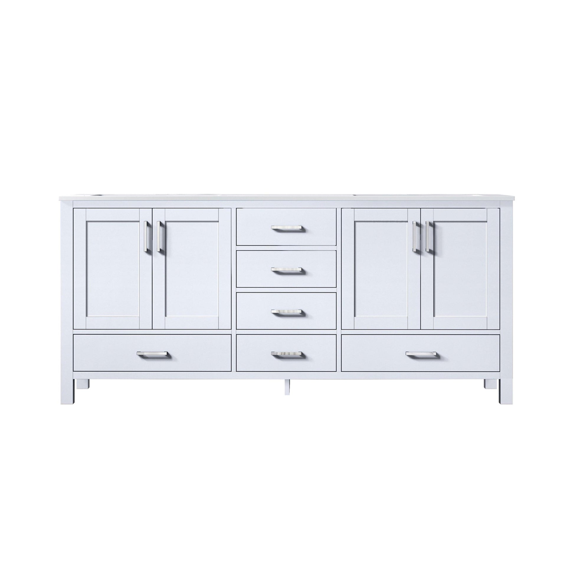 Jacques 72" White, Dark Grey, Distressed Grey Double Vanity, Available with White Carrara Marble Top, White Square Sink and 70" Mirror and Faucet - The Bath Vanities