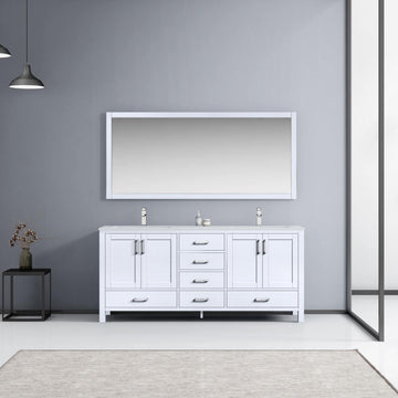 Jacques 72" White, Dark Grey, Distressed Grey Double Vanity, Available with White Carrara Marble Top, White Square Sink and 70" Mirror and Faucet - The Bath Vanities
