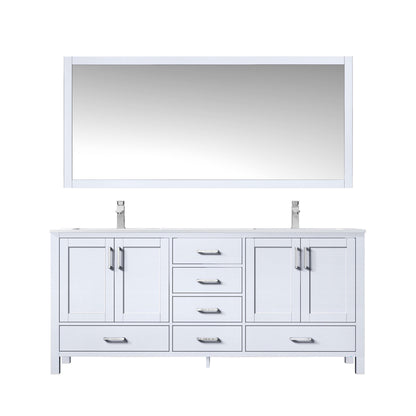 Jacques 72" White, Dark Grey, Distressed Grey Double Vanity, Available with White Carrara Marble Top, White Square Sink and 70" Mirror and Faucet - The Bath Vanities