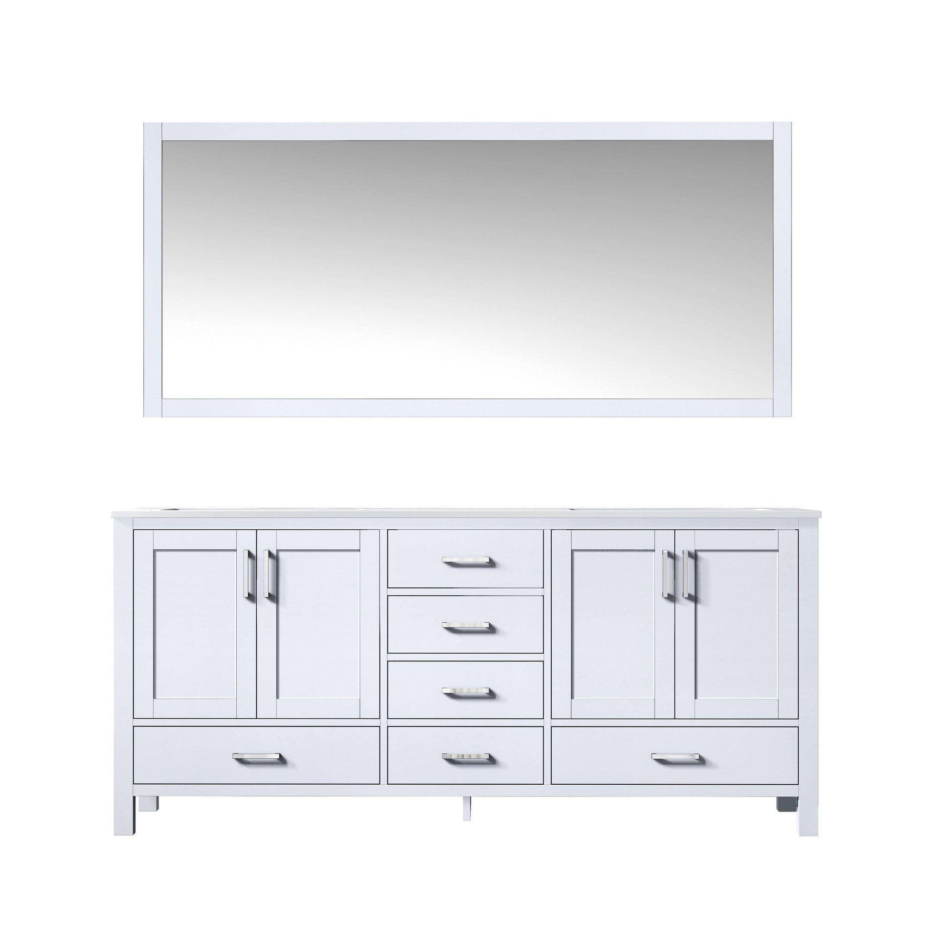 Jacques 72" White, Dark Grey, Distressed Grey Double Vanity, Available with White Carrara Marble Top, White Square Sink and 70" Mirror and Faucet - The Bath Vanities