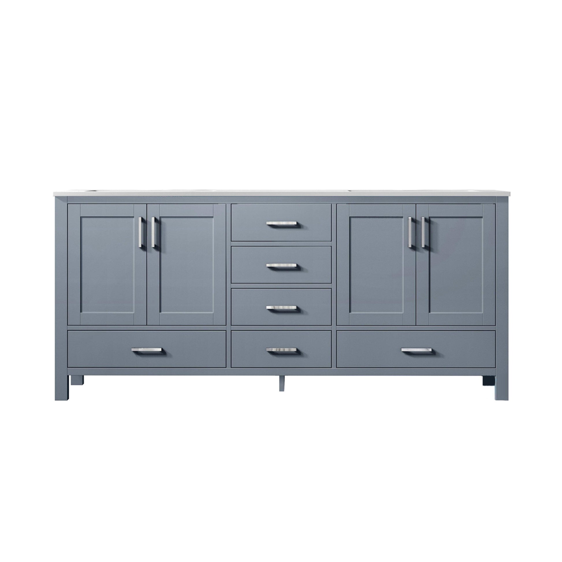 Jacques 72" White, Dark Grey, Distressed Grey Double Vanity, Available with White Carrara Marble Top, White Square Sink and 70" Mirror and Faucet - The Bath Vanities