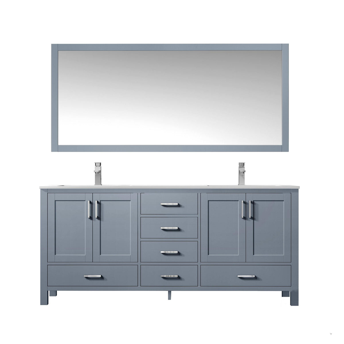 Jacques 72" White, Dark Grey, Distressed Grey Double Vanity, Available with White Carrara Marble Top, White Square Sink and 70" Mirror and Faucet - The Bath Vanities