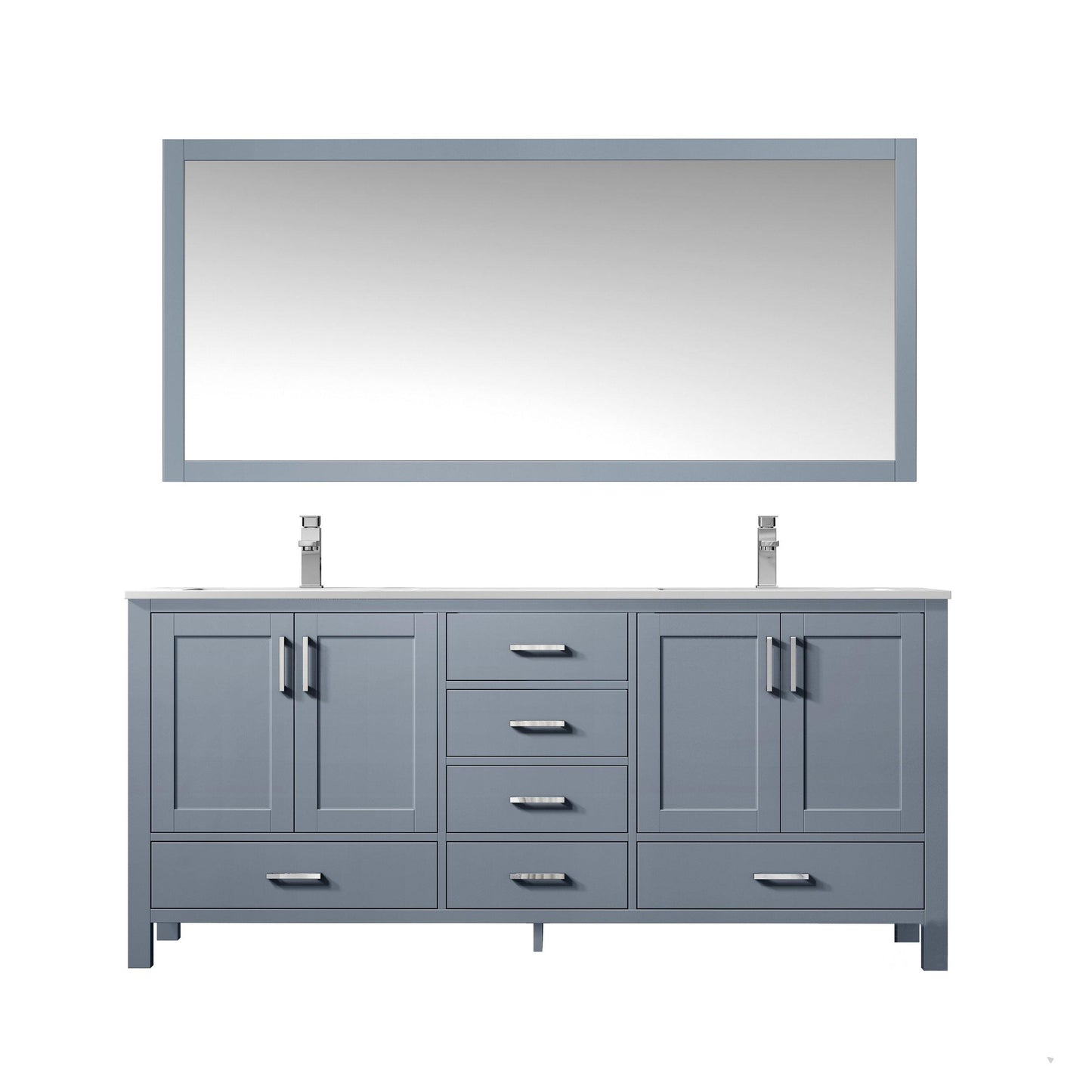 Jacques 72" White, Dark Grey, Distressed Grey Double Vanity, Available with White Carrara Marble Top, White Square Sink and 70" Mirror and Faucet - The Bath Vanities