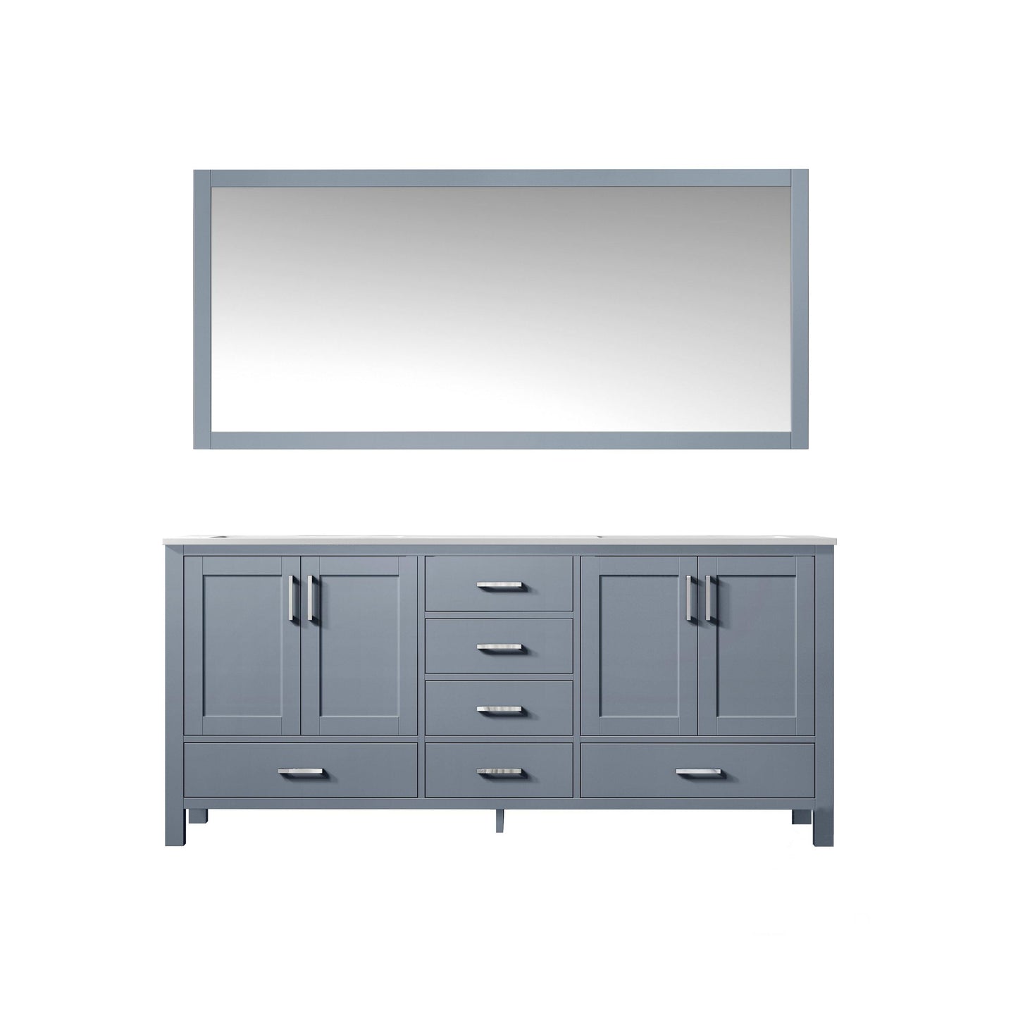 Jacques 72" White, Dark Grey, Distressed Grey Double Vanity, Available with White Carrara Marble Top, White Square Sink and 70" Mirror and Faucet - The Bath Vanities