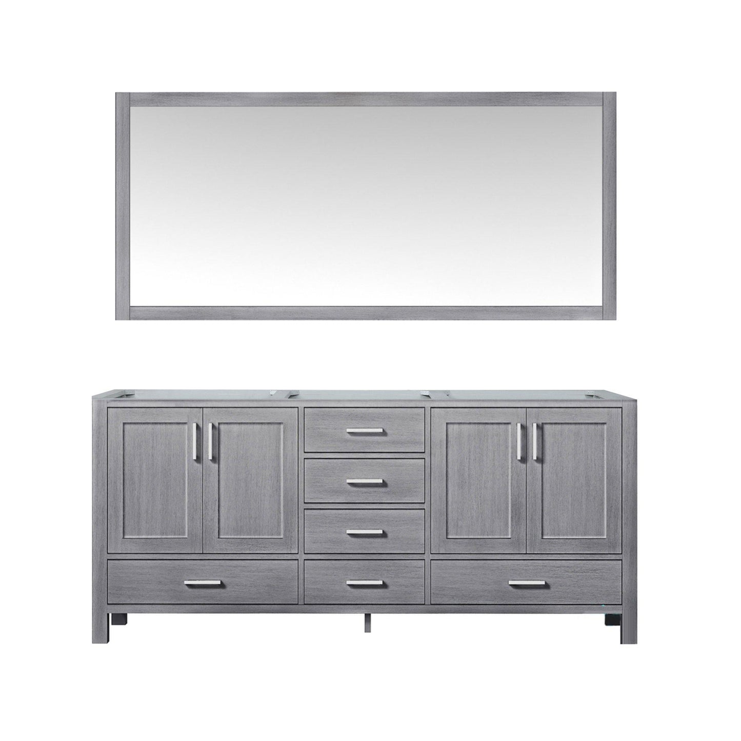 Jacques 72" White, Dark Grey, Distressed Grey Double Vanity, Available with White Carrara Marble Top, White Square Sink and 70" Mirror and Faucet - The Bath Vanities