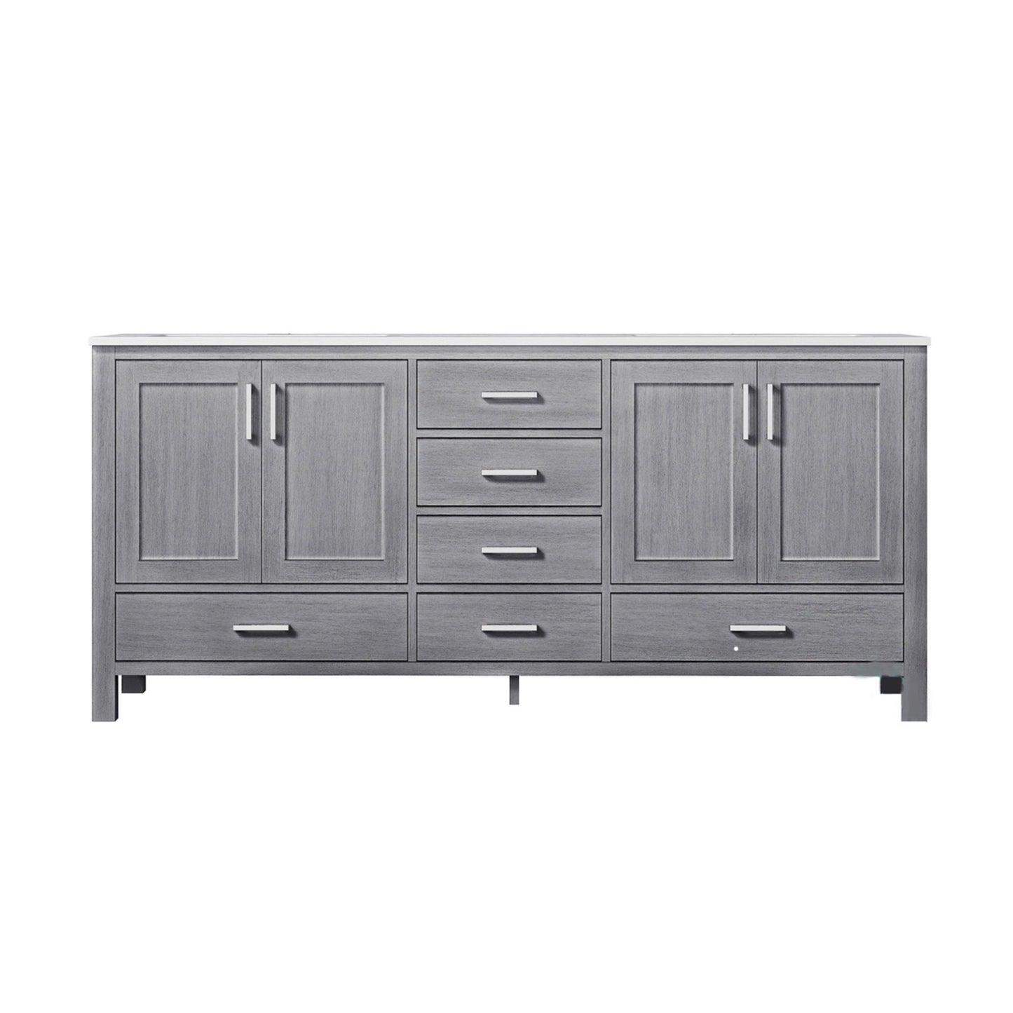 Jacques 72" White, Dark Grey, Distressed Grey Double Vanity, Available with White Carrara Marble Top, White Square Sink and 70" Mirror and Faucet - The Bath Vanities