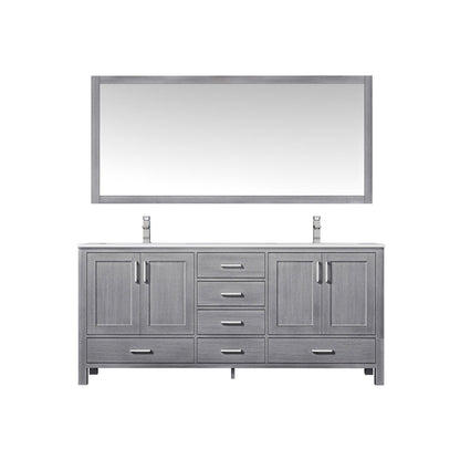 Jacques 72" White, Dark Grey, Distressed Grey Double Vanity, Available with White Carrara Marble Top, White Square Sink and 70" Mirror and Faucet - The Bath Vanities