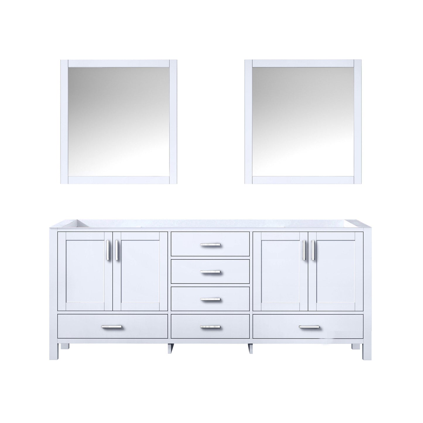 Jacques 80" White, Dark Grey, Distressed Grey Double Vanity, Available with White Carrara Marble Top, White Square Sink, 30" Mirror and Faucet - The Bath Vanities