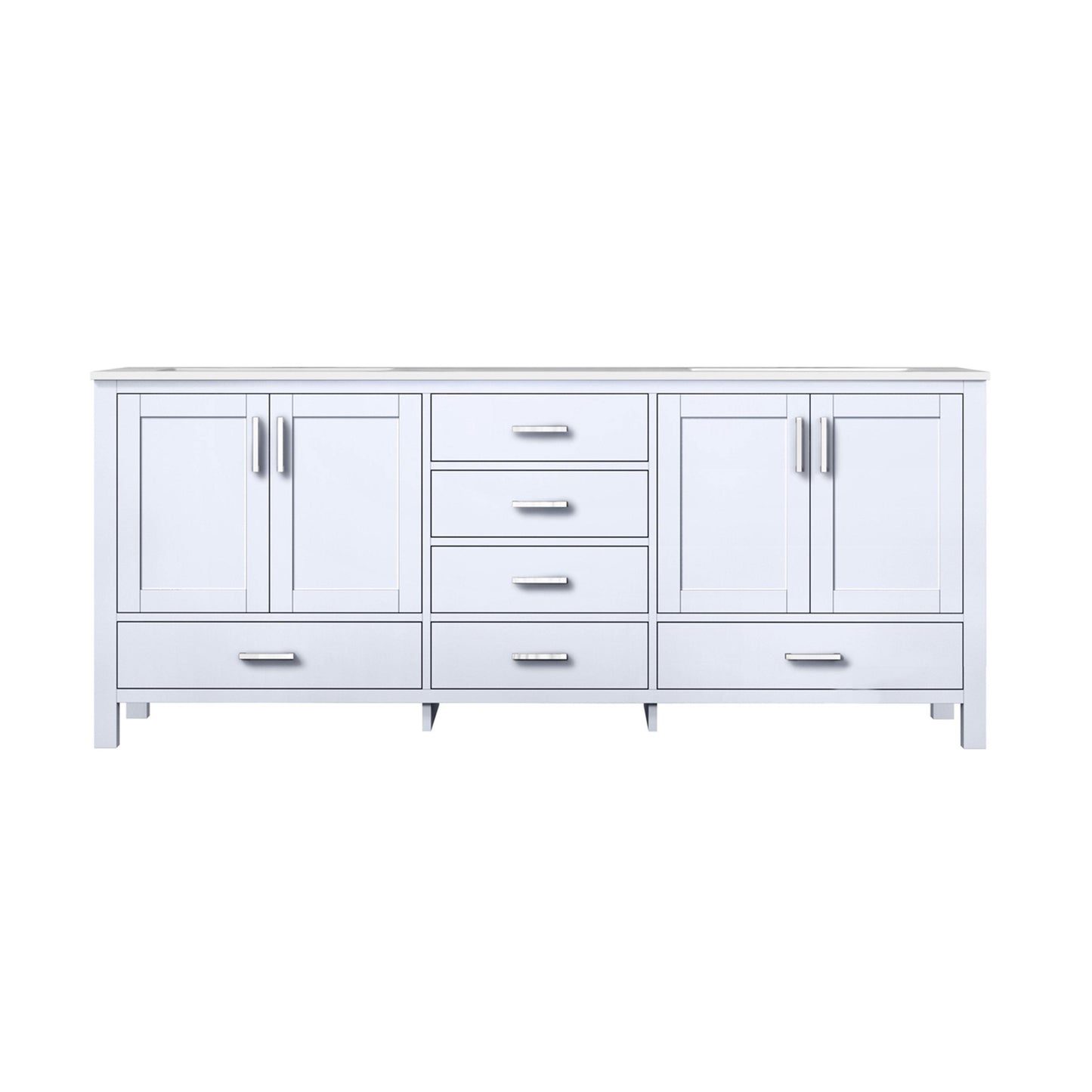 Jacques 80" White, Dark Grey, Distressed Grey Double Vanity, Available with White Carrara Marble Top, White Square Sink, 30" Mirror and Faucet - The Bath Vanities