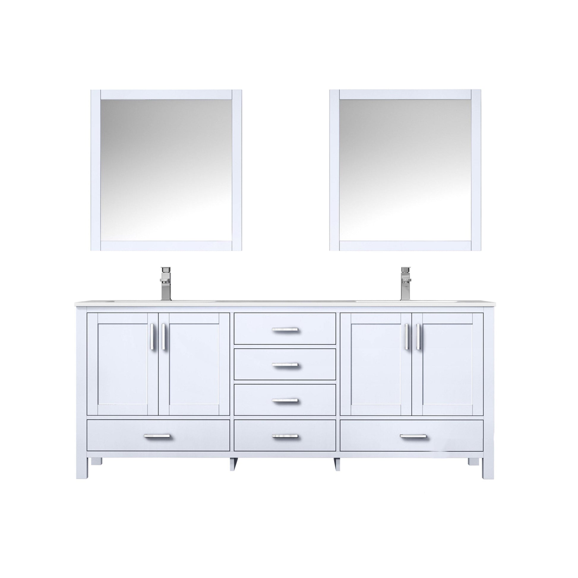 Jacques 80" White, Dark Grey, Distressed Grey Double Vanity, Available with White Carrara Marble Top, White Square Sink, 30" Mirror and Faucet - The Bath Vanities