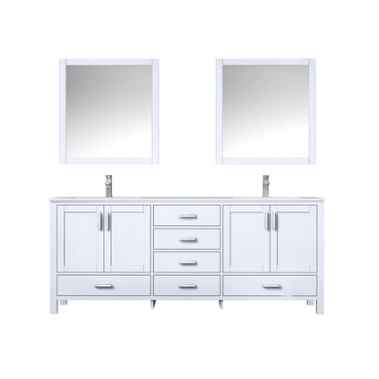 Jacques 80" White, Dark Grey, Distressed Grey Double Vanity, Available with White Carrara Marble Top, White Square Sink, 30" Mirror and Faucet - The Bath Vanities