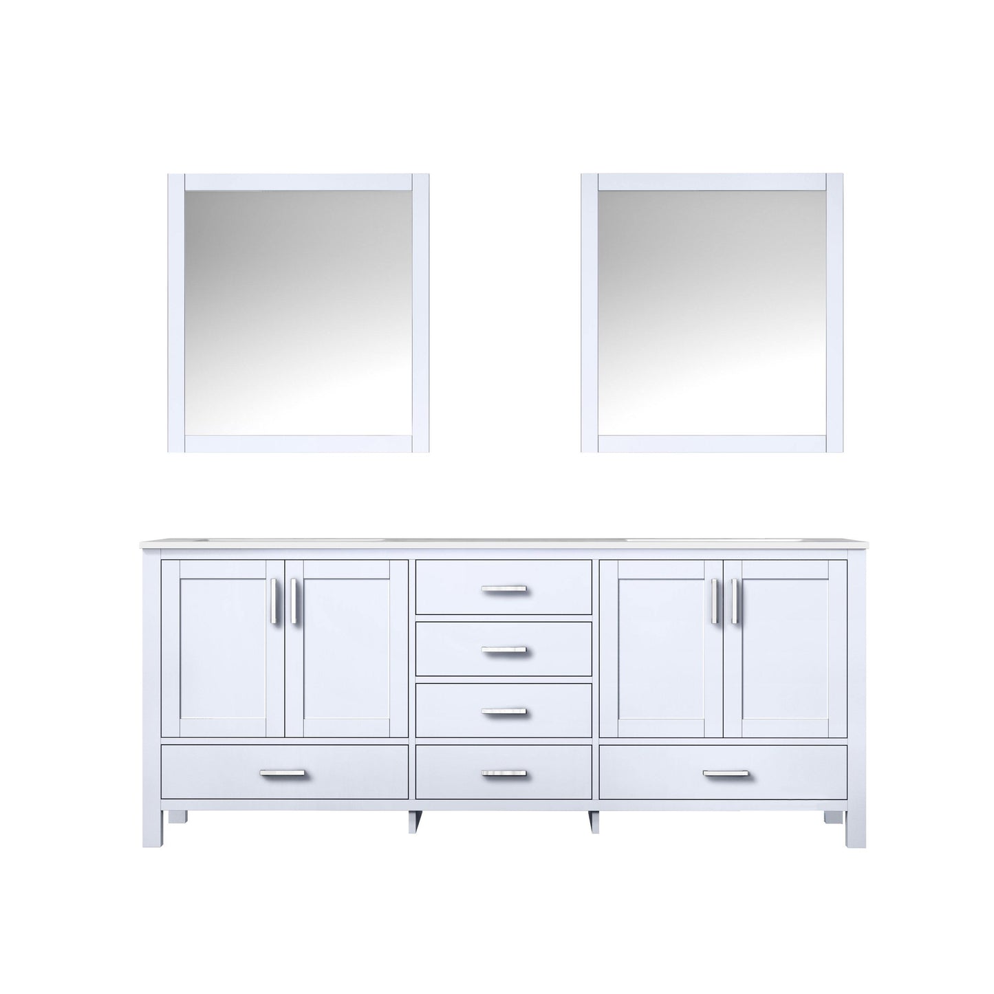 Jacques 80" White, Dark Grey, Distressed Grey Double Vanity, Available with White Carrara Marble Top, White Square Sink, 30" Mirror and Faucet - The Bath Vanities