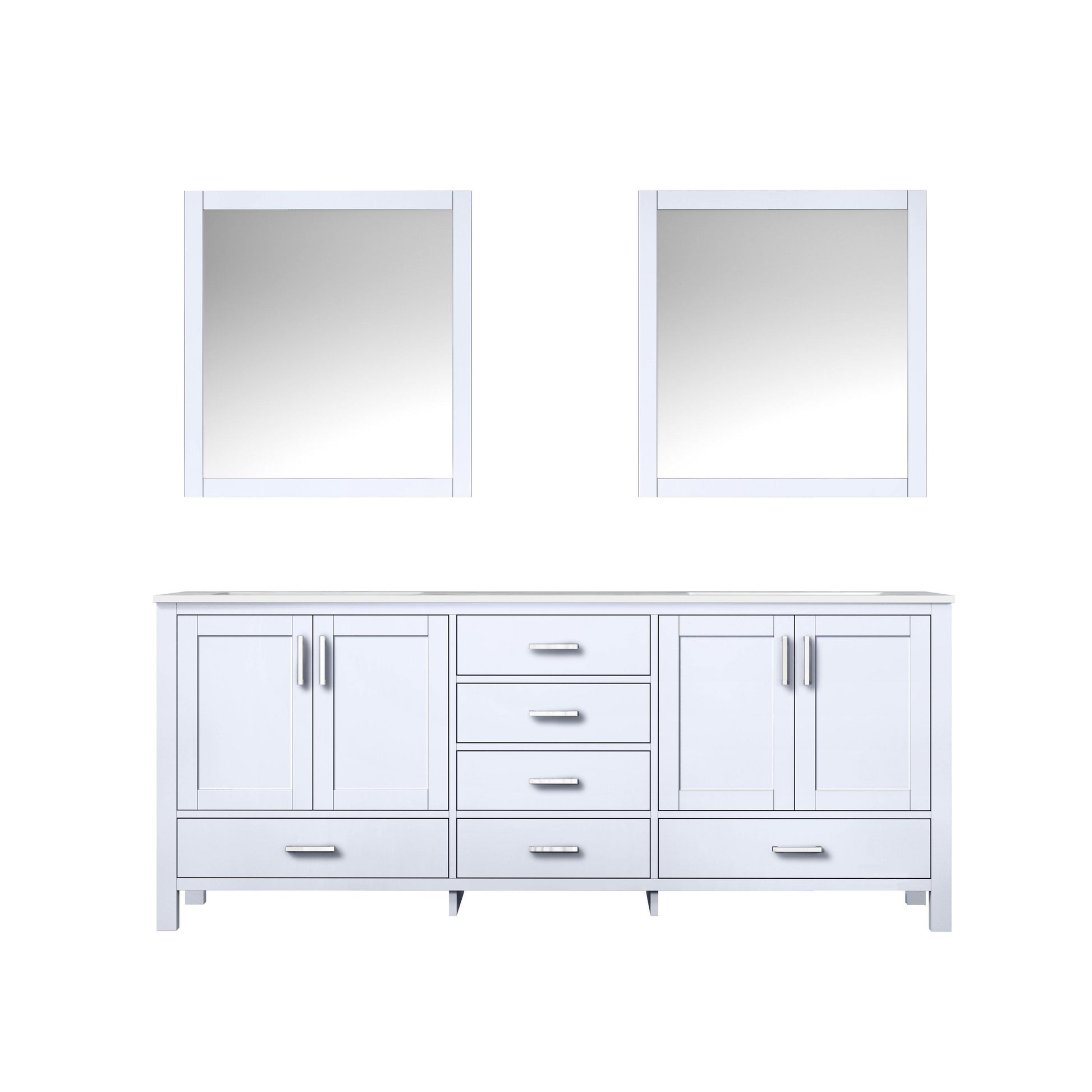 Jacques 80" White, Dark Grey, Distressed Grey Double Vanity, Available with White Carrara Marble Top, White Square Sink, 30" Mirror and Faucet - The Bath Vanities