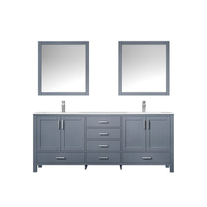 Jacques 80" White, Dark Grey, Distressed Grey Double Vanity, Available with White Carrara Marble Top, White Square Sink, 30" Mirror and Faucet - The Bath Vanities