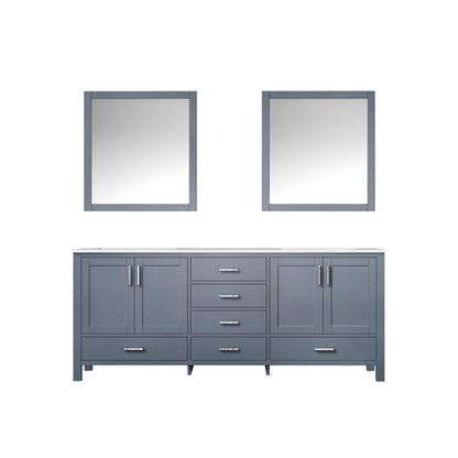 Jacques 80" White, Dark Grey, Distressed Grey Double Vanity, Available with White Carrara Marble Top, White Square Sink, 30" Mirror and Faucet - The Bath Vanities