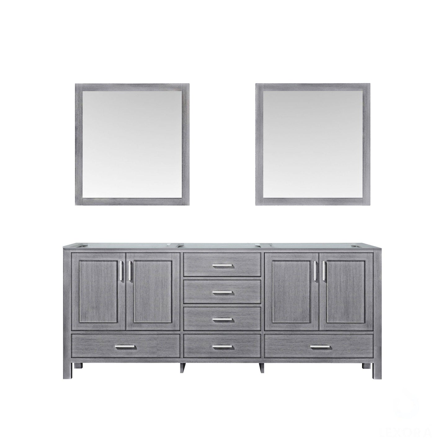 Jacques 80" White, Dark Grey, Distressed Grey Double Vanity, Available with White Carrara Marble Top, White Square Sink, 30" Mirror and Faucet - The Bath Vanities