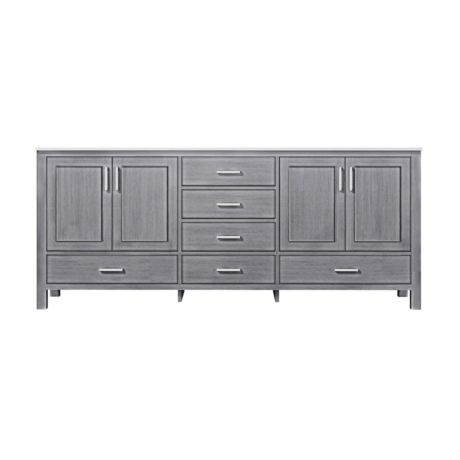 Jacques 80" White, Dark Grey, Distressed Grey Double Vanity, Available with White Carrara Marble Top, White Square Sink, 30" Mirror and Faucet - The Bath Vanities