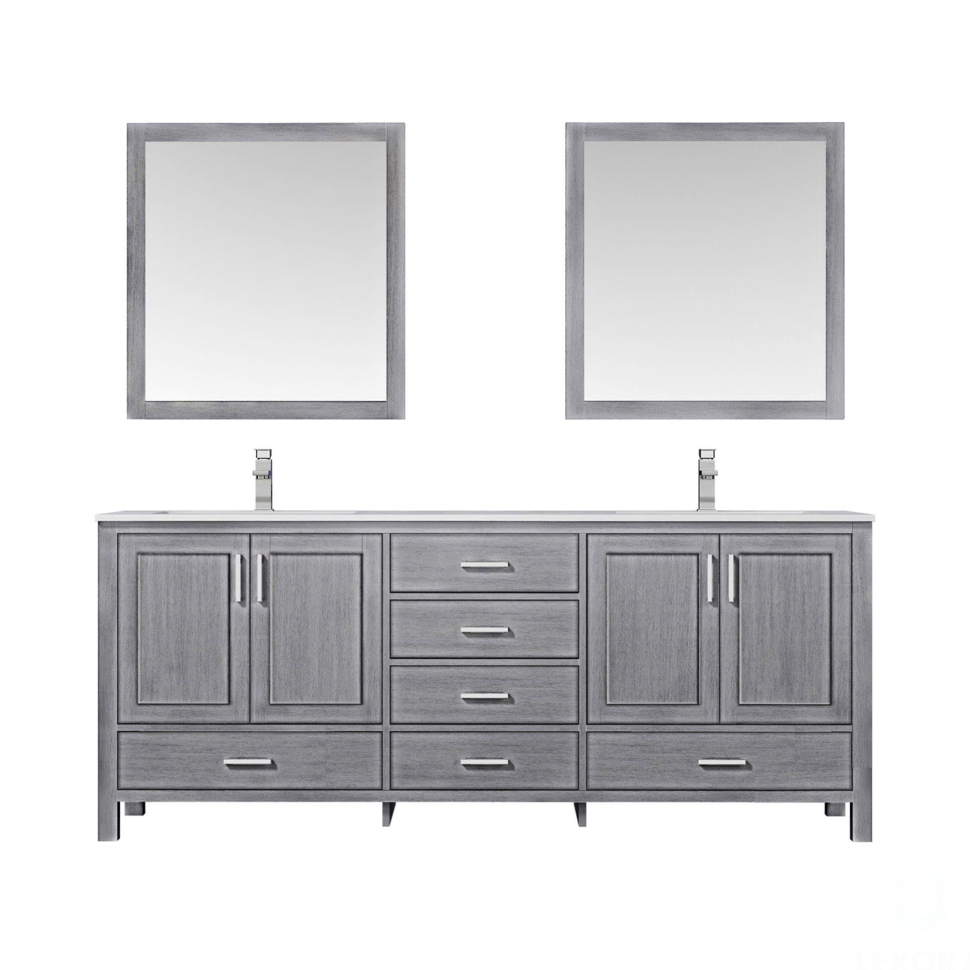 Jacques 80" White, Dark Grey, Distressed Grey Double Vanity, Available with White Carrara Marble Top, White Square Sink, 30" Mirror and Faucet - The Bath Vanities