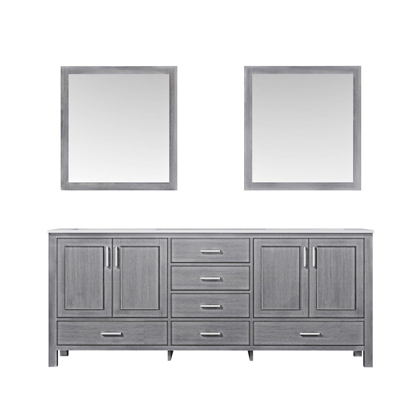 Jacques 80" White, Dark Grey, Distressed Grey Double Vanity, Available with White Carrara Marble Top, White Square Sink, 30" Mirror and Faucet - The Bath Vanities