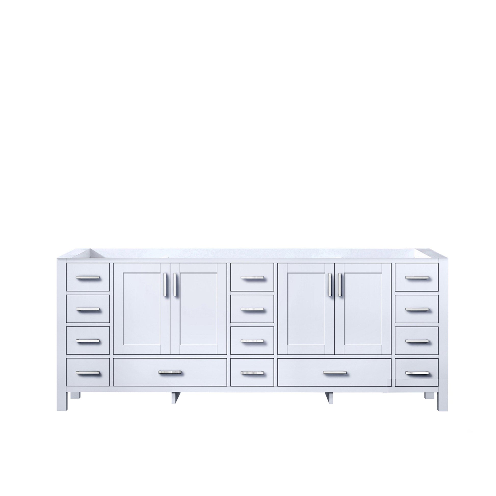 Jacques 84" White, Dark Grey, Distressed Grey Double Vanity, Available with White Carrara Marble Top, White Square Sink, 34" Mirror and Faucet - The Bath Vanities