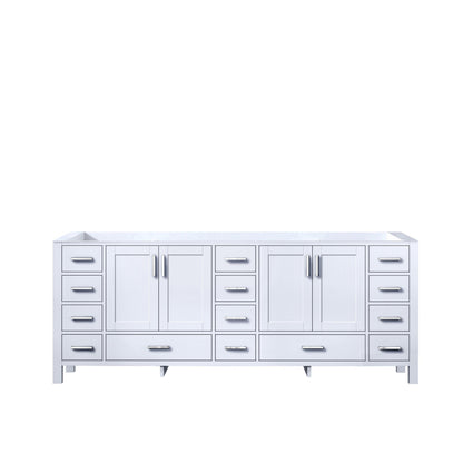 Jacques 84" White, Dark Grey, Distressed Grey Double Vanity, Available with White Carrara Marble Top, White Square Sink, 34" Mirror and Faucet - The Bath Vanities