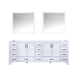 Jacques 84" White, Dark Grey, Distressed Grey Double Vanity, Available with White Carrara Marble Top, White Square Sink, 34" Mirror and Faucet - The Bath Vanities