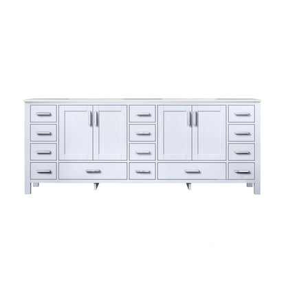 Jacques 84" White, Dark Grey, Distressed Grey Double Vanity, Available with White Carrara Marble Top, White Square Sink, 34" Mirror and Faucet - The Bath Vanities