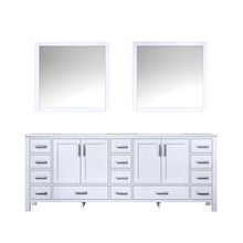 Load image into Gallery viewer, Jacques 84&quot; White, Dark Grey, Distressed Grey Double Vanity, Available with White Carrara Marble Top, White Square Sink, 34&quot; Mirror and Faucet - The Bath Vanities