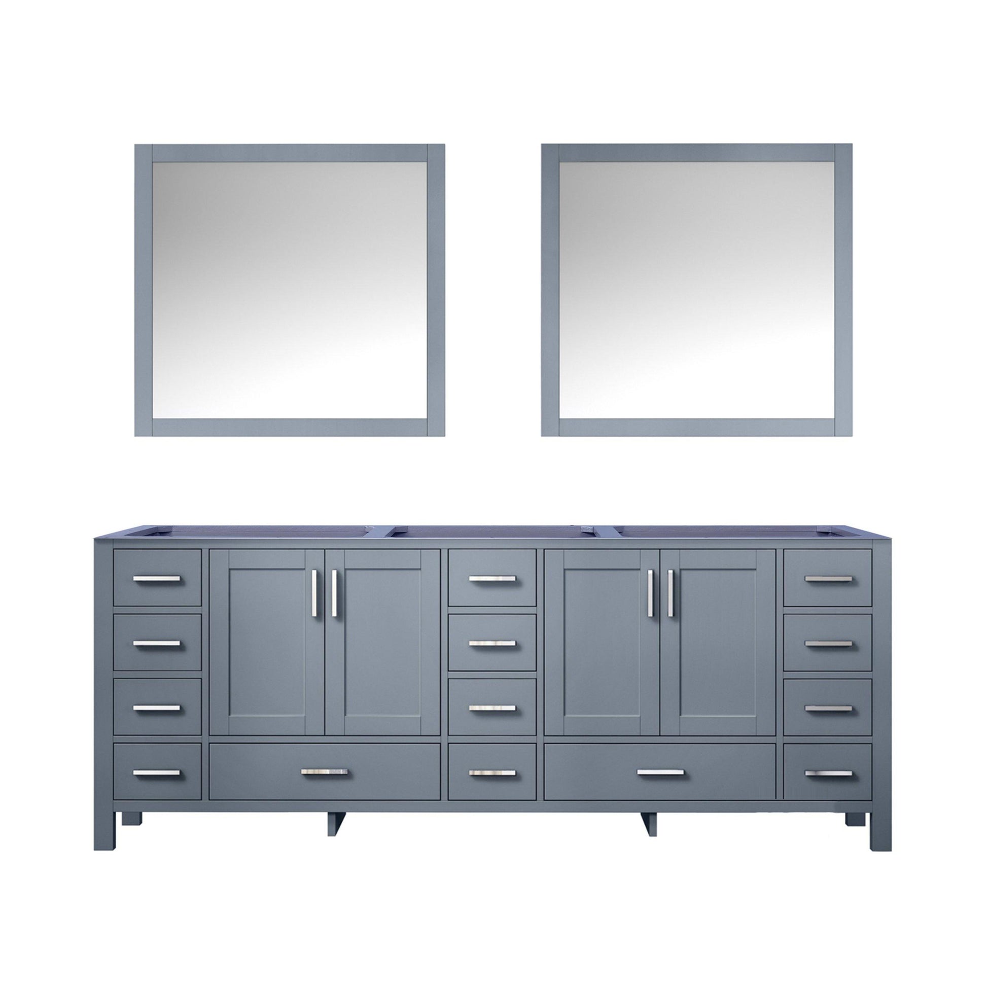 Jacques 84" White, Dark Grey, Distressed Grey Double Vanity, Available with White Carrara Marble Top, White Square Sink, 34" Mirror and Faucet - The Bath Vanities