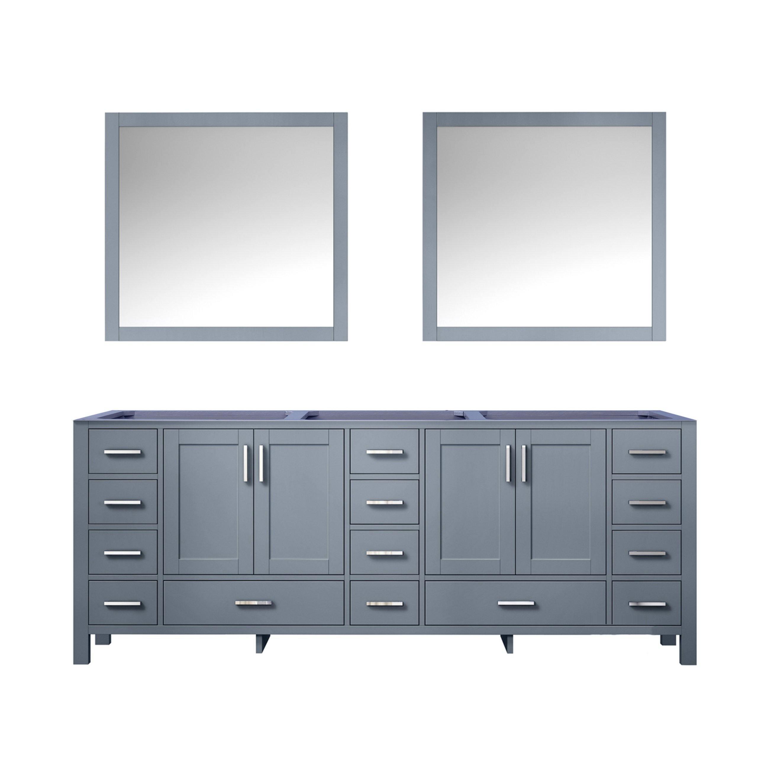 Jacques 84" White, Dark Grey, Distressed Grey Double Vanity, Available with White Carrara Marble Top, White Square Sink, 34" Mirror and Faucet - The Bath Vanities