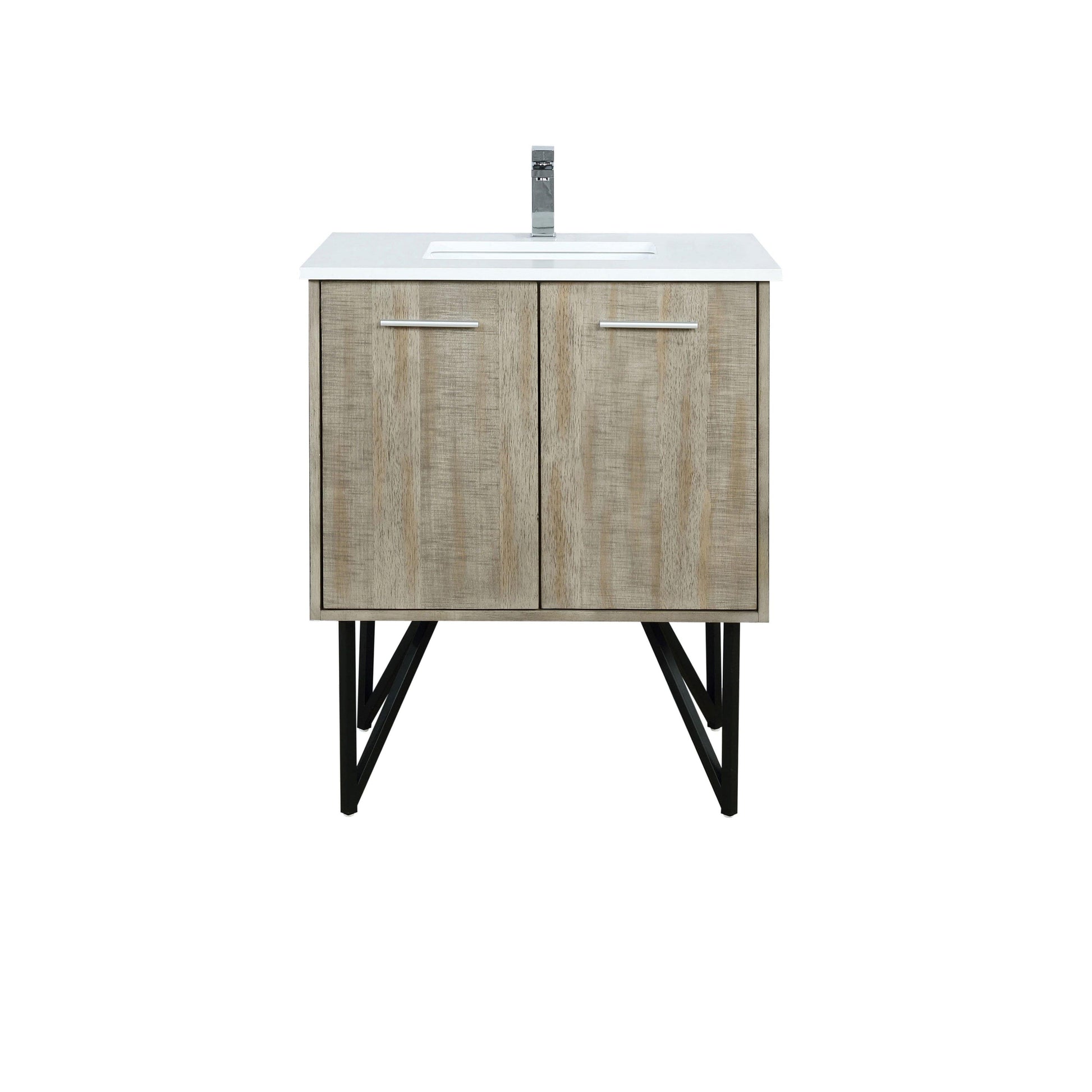 Lancy 36" Rustic Acacia Bathroom Vanity, White Quartz Top, White Square Sink.  Optional: 28" Frameless Mirror, Faucet Set with Pop-Up Drain and P-Trap - The Bath Vanities