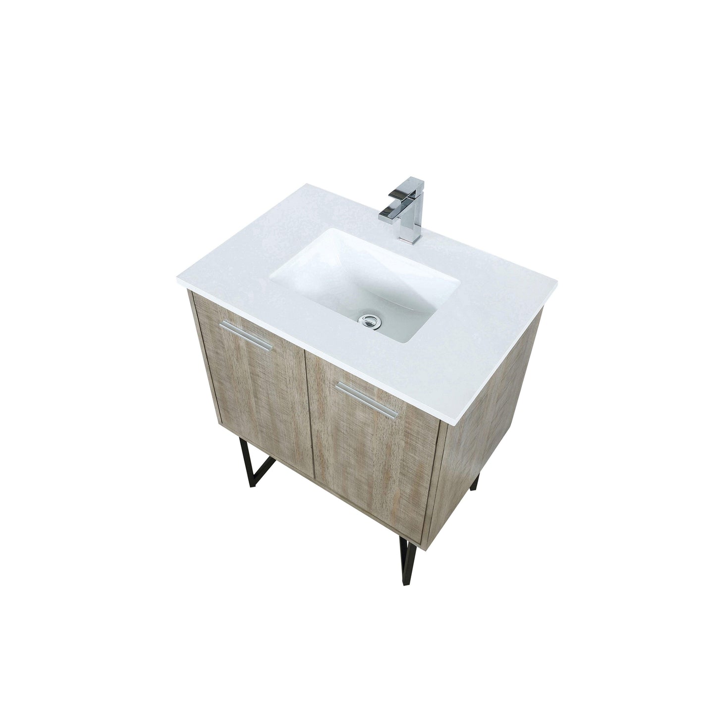 Lancy 24" Rustic Acacia Bathroom Vanity, White Quartz Top, White Square Sink.  Optional: 18" Frameless Mirror, Faucet Set with Pop-Up Drain and P-Trap - The Bath Vanities