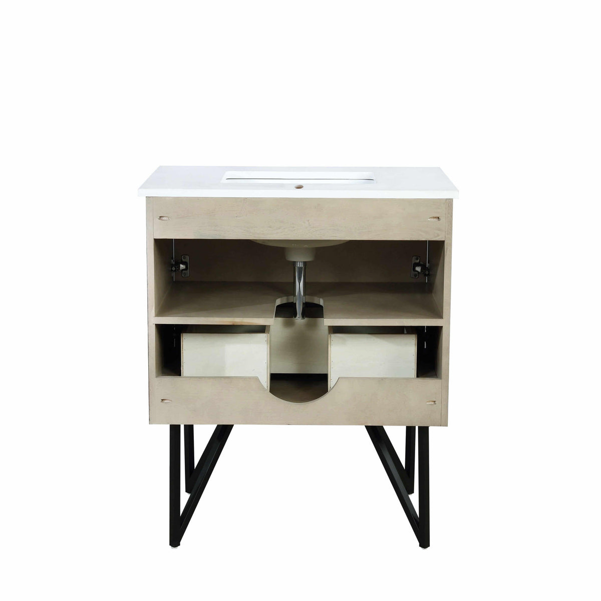Lancy 24" Rustic Acacia Bathroom Vanity, White Quartz Top, White Square Sink.  Optional: 18" Frameless Mirror, Faucet Set with Pop-Up Drain and P-Trap - The Bath Vanities