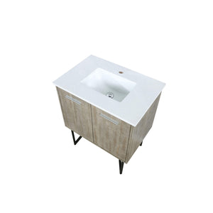 Lancy 24" Rustic Acacia Bathroom Vanity, White Quartz Top, White Square Sink.  Optional: 18" Frameless Mirror, Faucet Set with Pop-Up Drain and P-Trap - The Bath Vanities