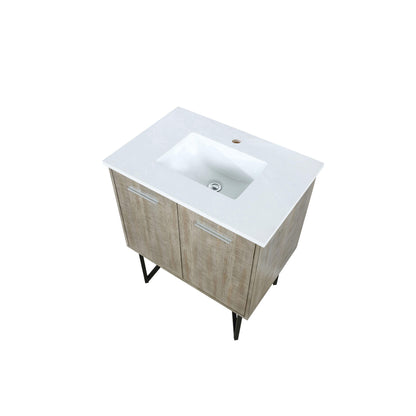 Lancy 36" Rustic Acacia Bathroom Vanity, White Quartz Top, White Square Sink.  Optional: 28" Frameless Mirror, Faucet Set with Pop-Up Drain and P-Trap - The Bath Vanities