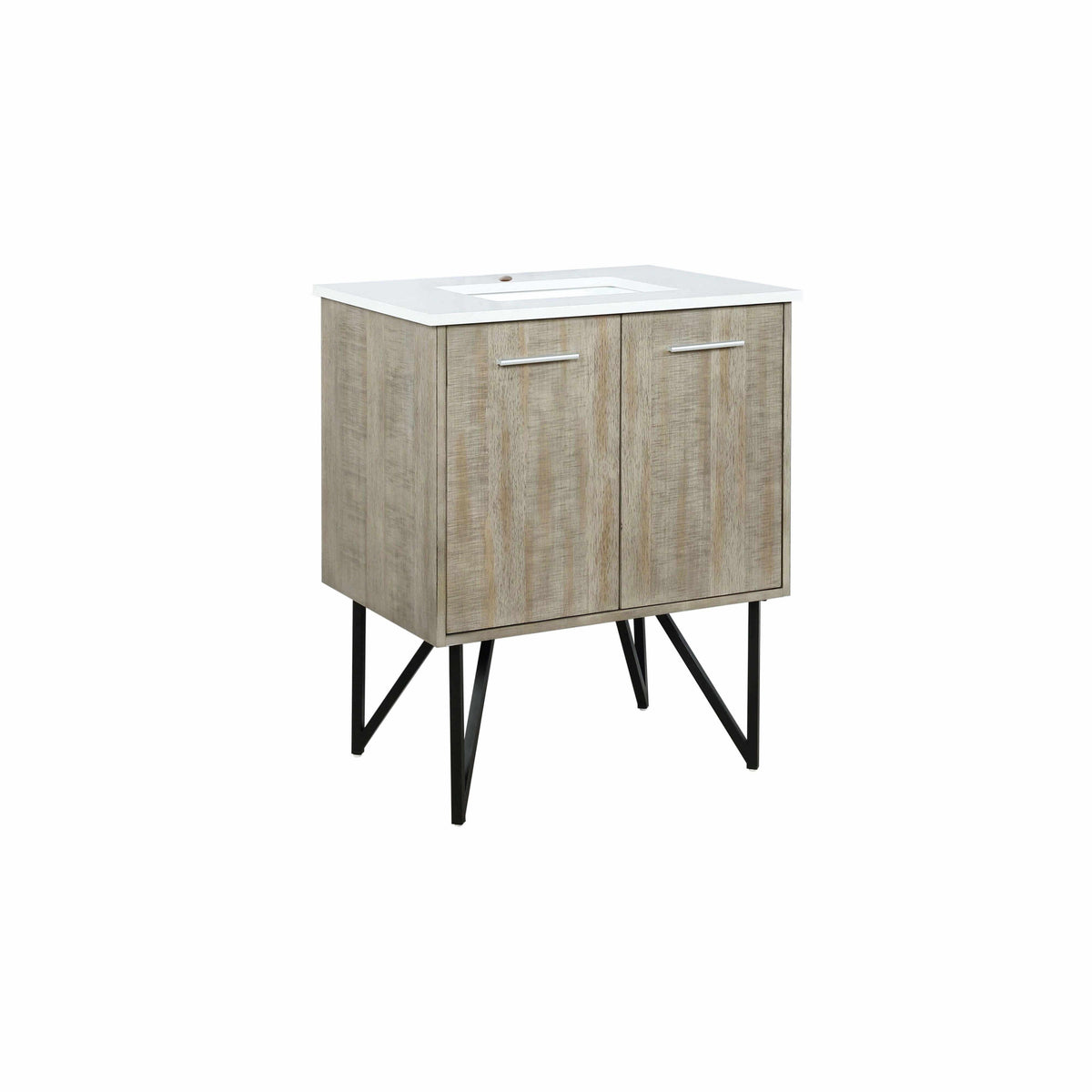 Lancy 36" Rustic Acacia Bathroom Vanity, White Quartz Top, White Square Sink.  Optional: 28" Frameless Mirror, Faucet Set with Pop-Up Drain and P-Trap - The Bath Vanities