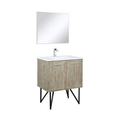 Lancy 24" Rustic Acacia Bathroom Vanity, White Quartz Top, White Square Sink.  Optional: 18" Frameless Mirror, Faucet Set with Pop-Up Drain and P-Trap - The Bath Vanities