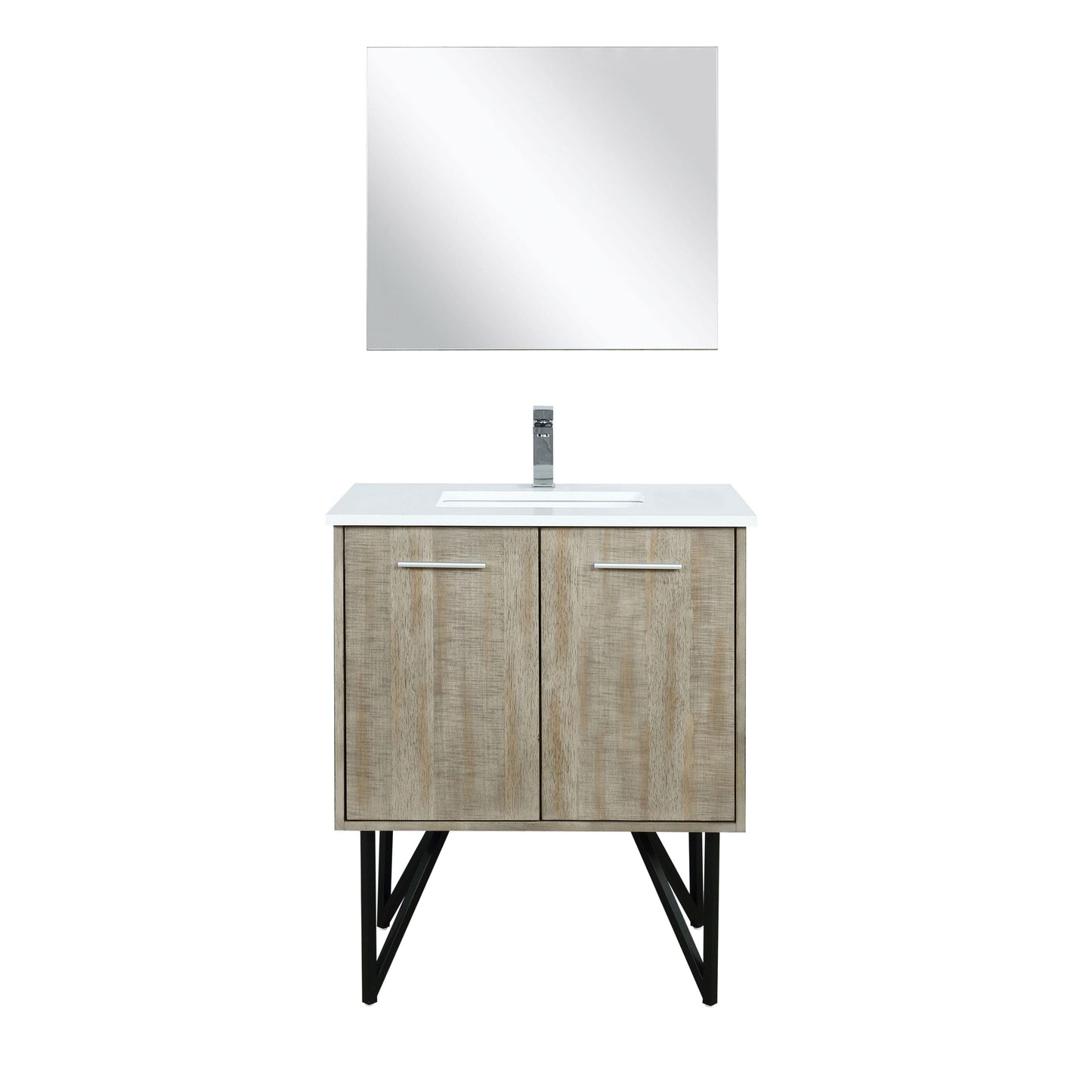 Lancy 36" Rustic Acacia Bathroom Vanity, White Quartz Top, White Square Sink.  Optional: 28" Frameless Mirror, Faucet Set with Pop-Up Drain and P-Trap - The Bath Vanities