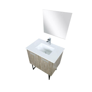 Lancy 24" Rustic Acacia Bathroom Vanity, White Quartz Top, White Square Sink.  Optional: 18" Frameless Mirror, Faucet Set with Pop-Up Drain and P-Trap - The Bath Vanities