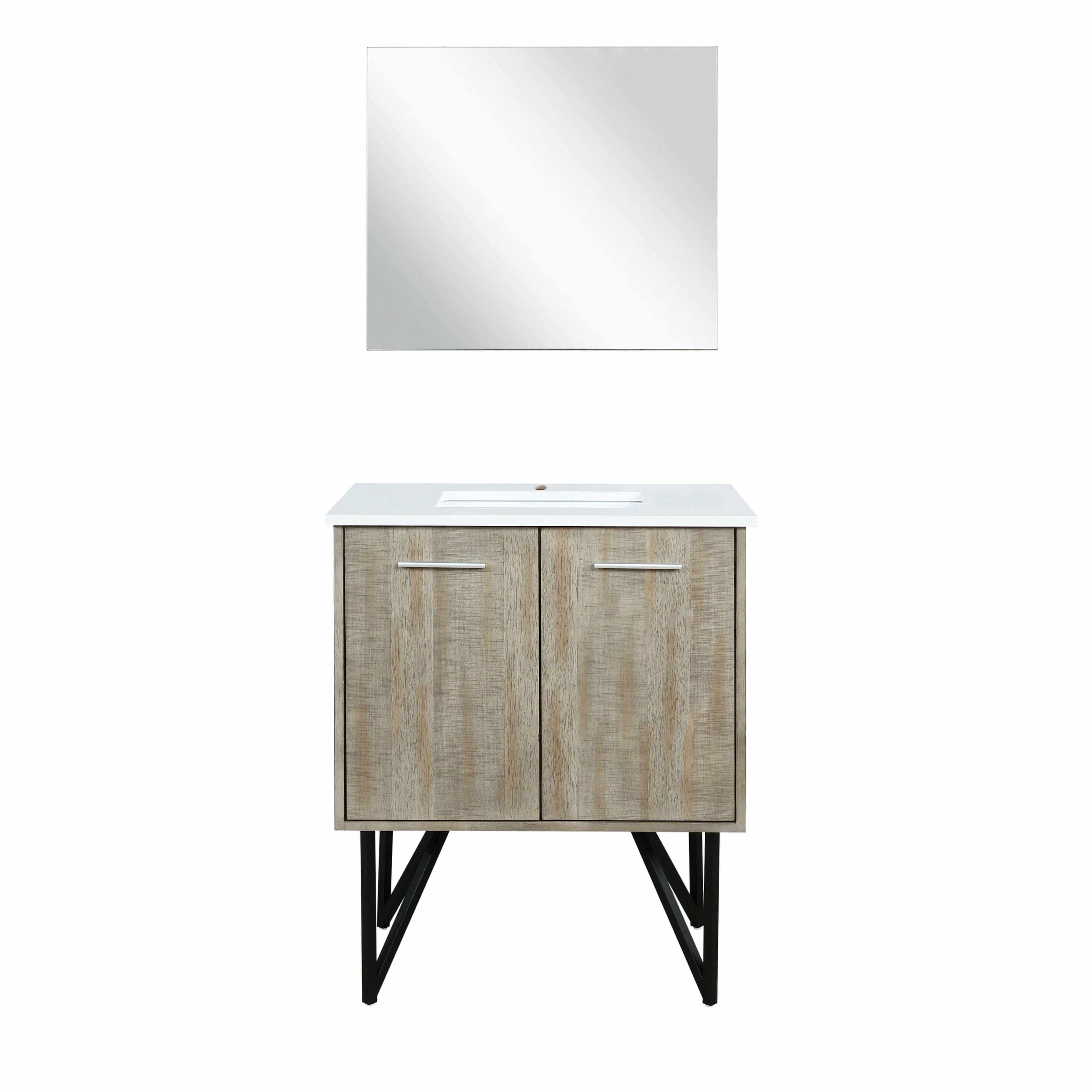 Lancy 36" Rustic Acacia Bathroom Vanity, White Quartz Top, White Square Sink.  Optional: 28" Frameless Mirror, Faucet Set with Pop-Up Drain and P-Trap - The Bath Vanities