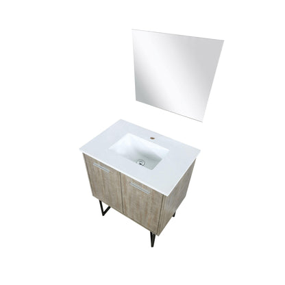 Lancy 24" Rustic Acacia Bathroom Vanity, White Quartz Top, White Square Sink.  Optional: 18" Frameless Mirror, Faucet Set with Pop-Up Drain and P-Trap - The Bath Vanities