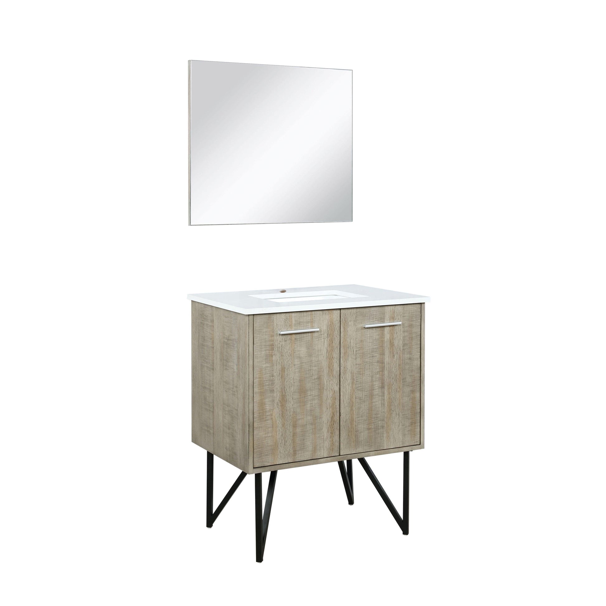 Lancy 24" Rustic Acacia Bathroom Vanity, White Quartz Top, White Square Sink.  Optional: 18" Frameless Mirror, Faucet Set with Pop-Up Drain and P-Trap - The Bath Vanities