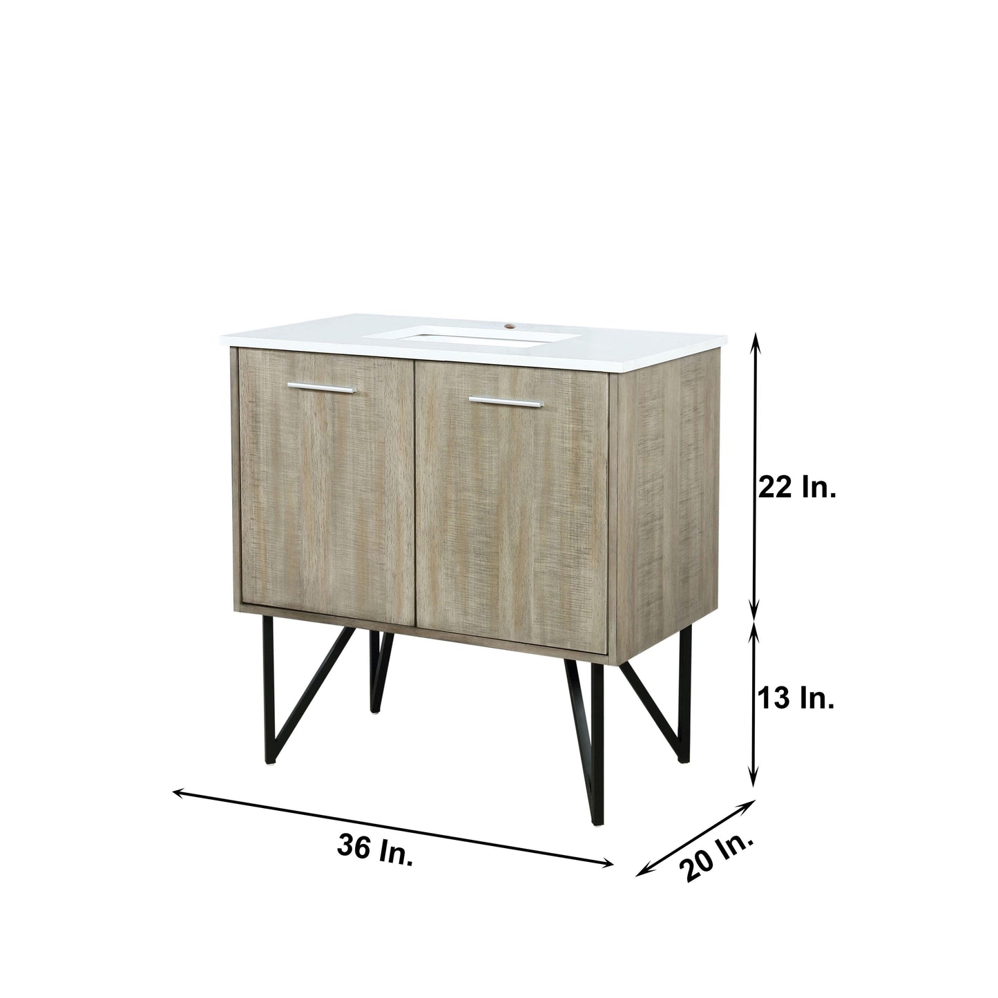 Lancy 36" Rustic Acacia Bathroom Vanity, White Quartz Top, White Square Sink.  Optional: 28" Frameless Mirror, Faucet Set with Pop-Up Drain and P-Trap - The Bath Vanities