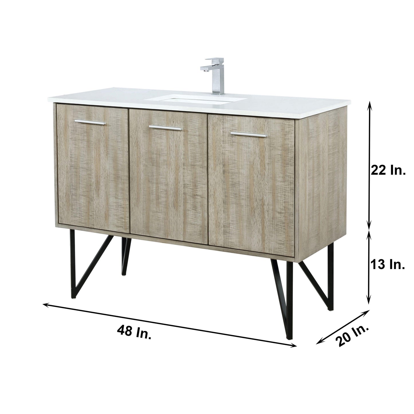 Lancy 48" Rustic Acacia Bathroom Vanity, White Quartz Top, White Square Sink.  Optional: 43" Frameless Mirror, Faucet Set with Pop-Up Drain and P-Trap - The Bath Vanities