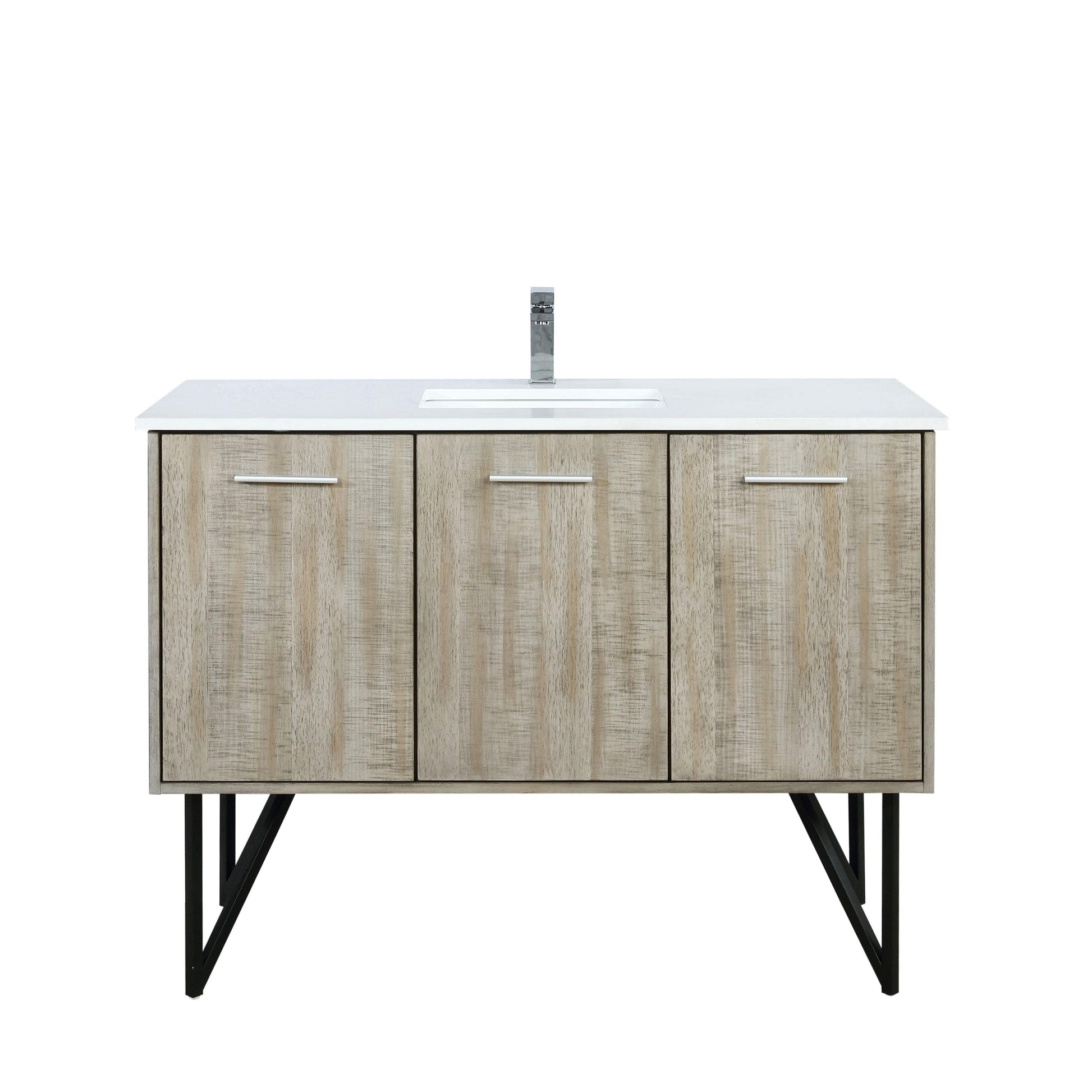 Lancy 48" Rustic Acacia Bathroom Vanity, White Quartz Top, White Square Sink.  Optional: 43" Frameless Mirror, Faucet Set with Pop-Up Drain and P-Trap - The Bath Vanities