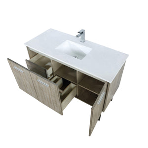 Lancy 48" Rustic Acacia Bathroom Vanity, White Quartz Top, White Square Sink.  Optional: 43" Frameless Mirror, Faucet Set with Pop-Up Drain and P-Trap - The Bath Vanities