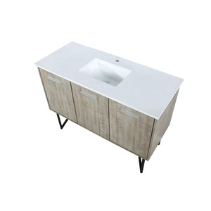 Lancy 48" Rustic Acacia Bathroom Vanity, White Quartz Top, White Square Sink.  Optional: 43" Frameless Mirror, Faucet Set with Pop-Up Drain and P-Trap - The Bath Vanities
